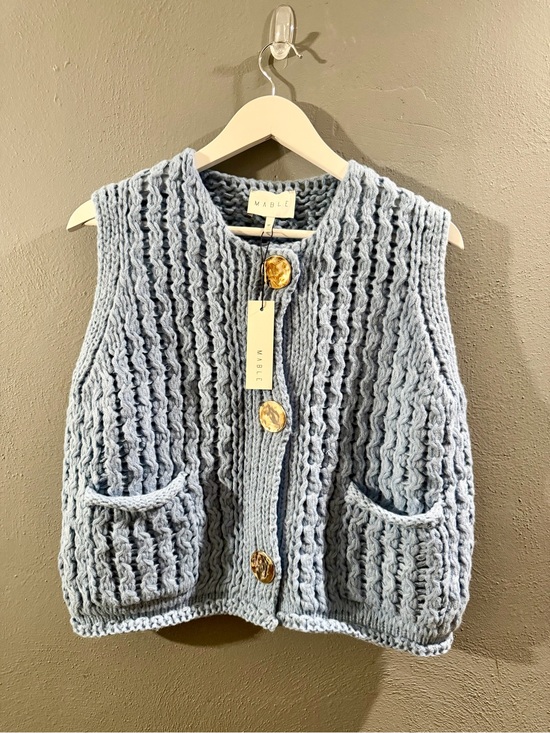 Mable Sweaters - MABLE Pale Blue Chunky Knit Button Vest